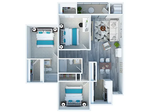 Floor plan Three Bedroom Two Bath