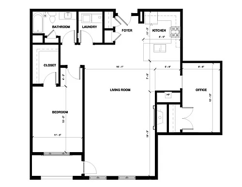 Floor plan One Bedroom w/Den