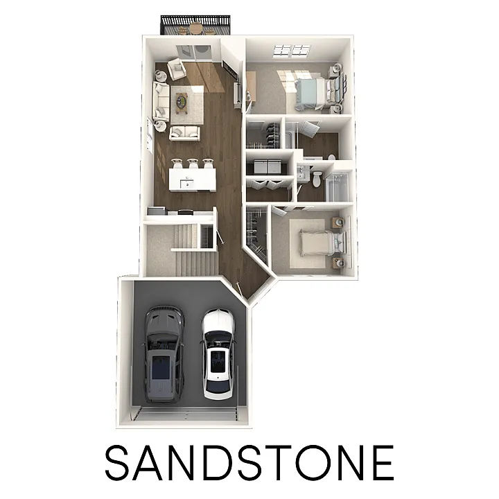 Floor plan SANDSTONE 2 Bedroom 2 Bath Townhome - Ranch Style