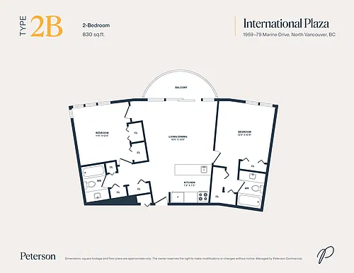 Floor plan 2 Bed B International Plaza 2 Bed 2 Bath