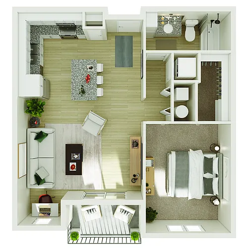 Floor plan 1 Bedroom, 1 Bathroom - 768 SF