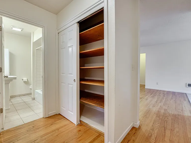 Hallway outside of bathroom, hall storage