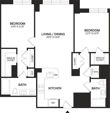 Floor plan 2 Bed/2 Bath-B3-Renovated