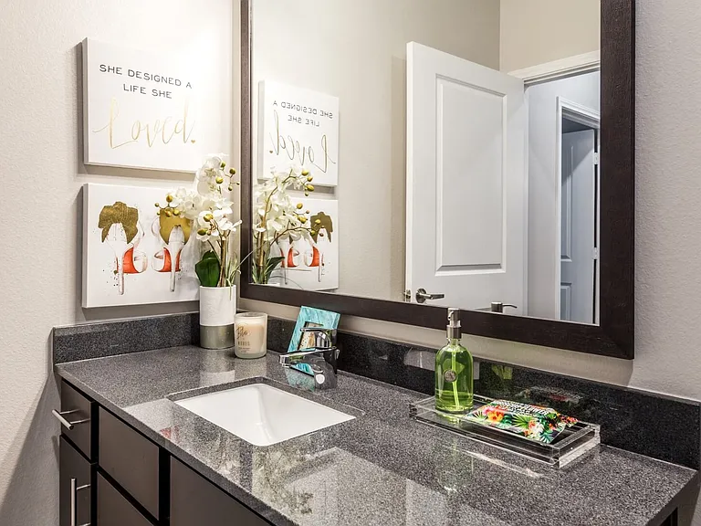 Bathroom with Large Mirror & One Sink