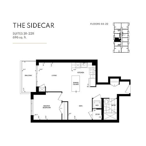 Floor plan 1 Bedroom + Den - The Sidecar