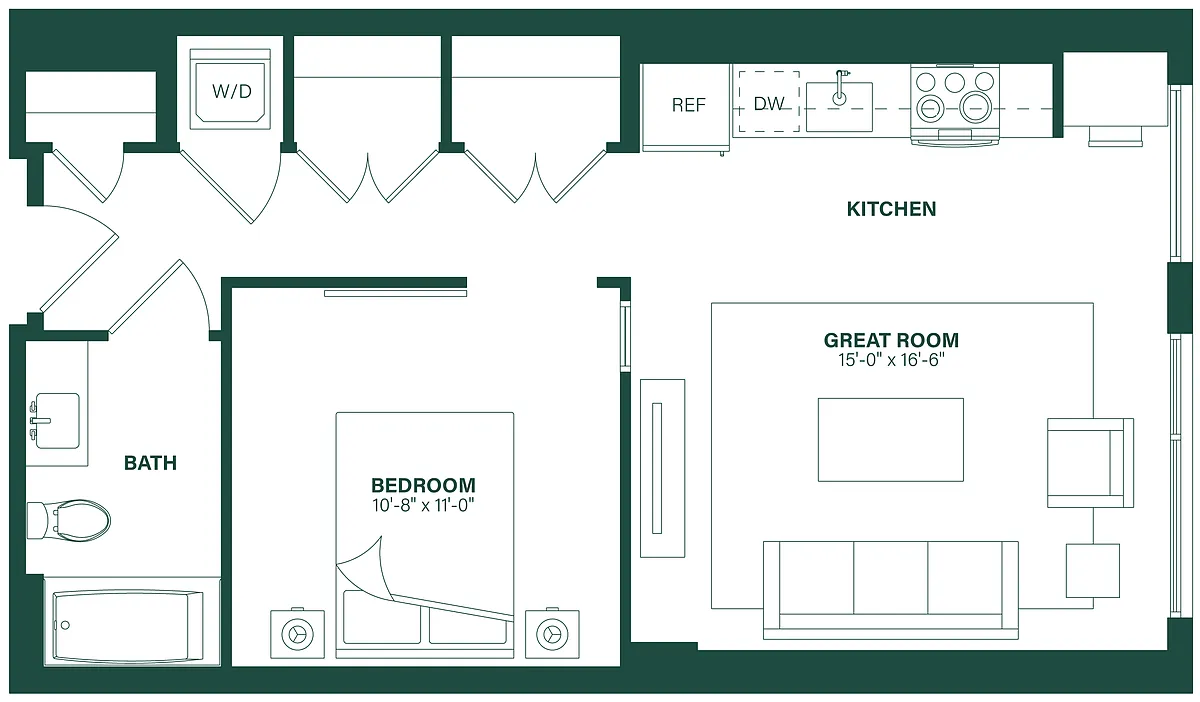 Floor plan 1 Bed/1 Bath-J1B