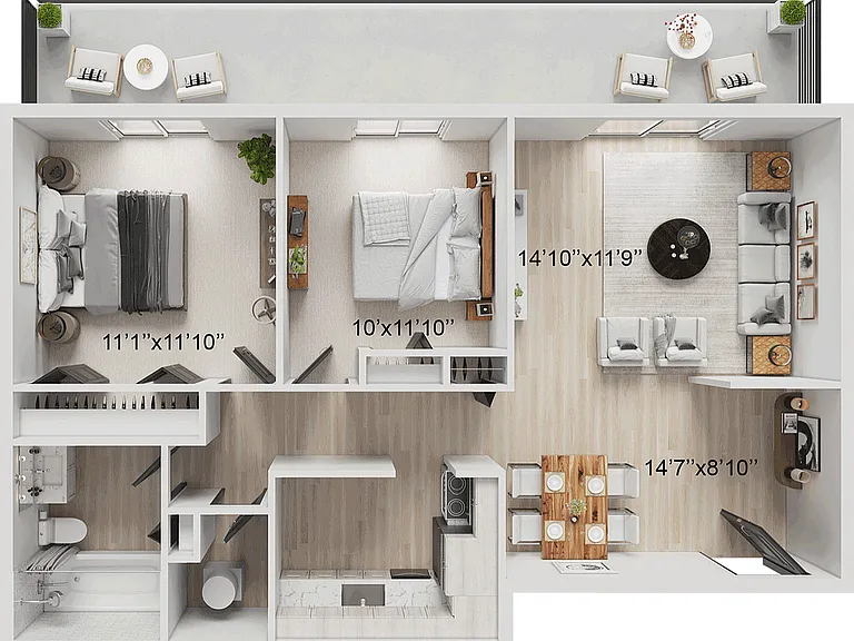 2 BR x 1 BA with Washer/Dryer Floorplan - Renovated 2 BR x 1 BA with Washer/Dryer Floorplan - Renovated