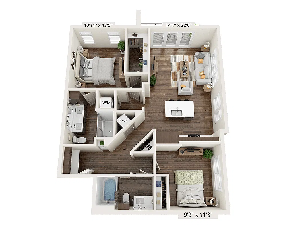 Floor plan Two Bedroom B2D-III