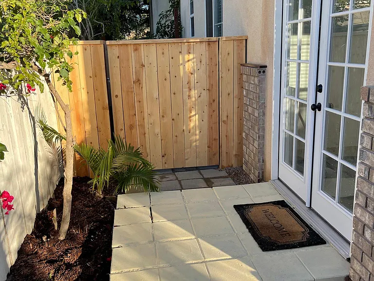 Entrance with side yard gate closed
