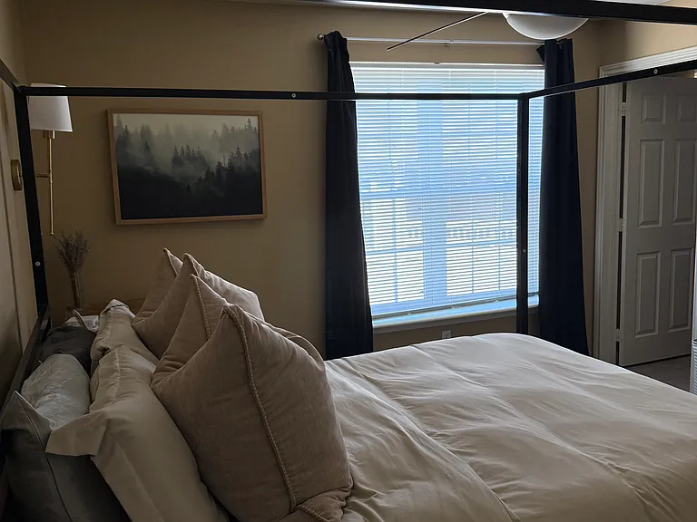 View of the master bedroom from the bathroom