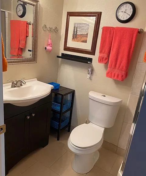 Master Bath with small corner shower