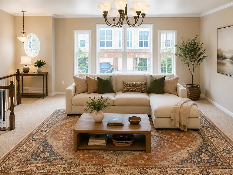 Spacious, light-filled living room (Photos are virtually staged)