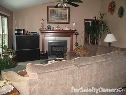 Open family room with vaulted ceiling