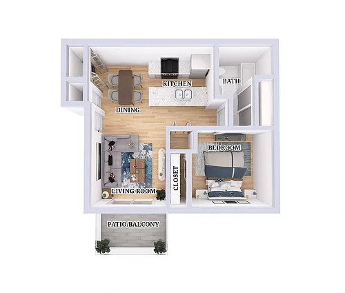 Floor plan 1 Bed, 1 Bath - 627 Sq. Ft.