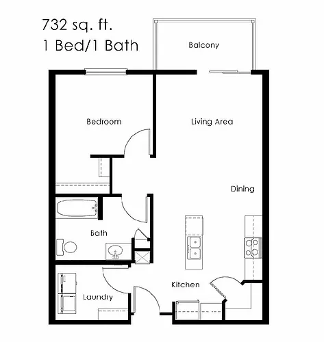 Floor plan 1 Bed 1 Bath | 732 sqft