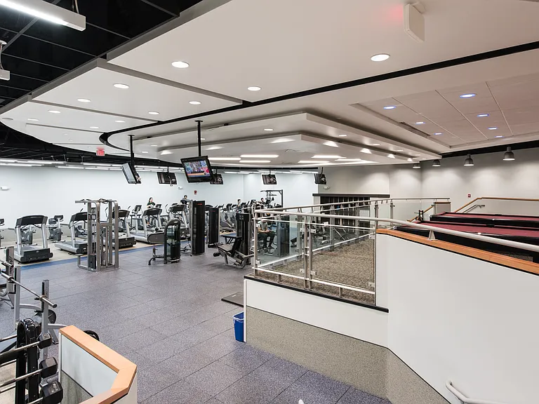 In-house gym features high-quality equipment.