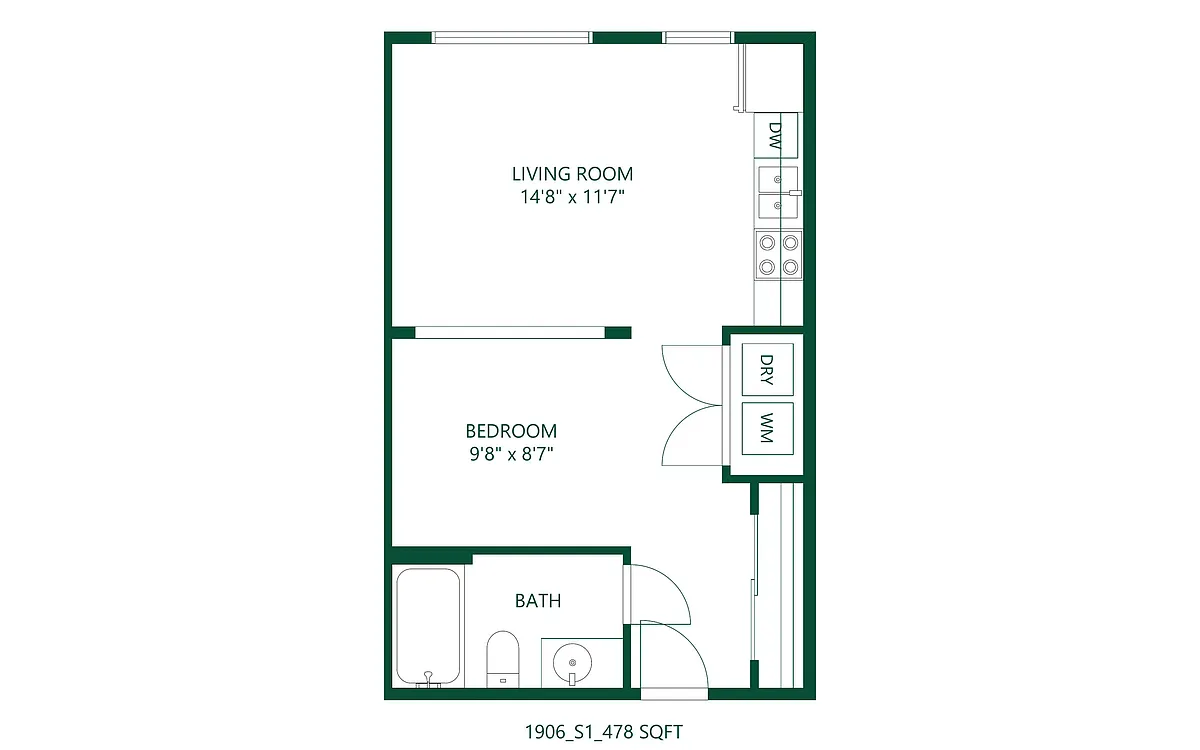Floor plan 0 bed 1 bath