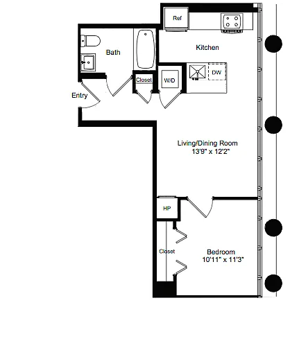 Floor plan One Bedroom E 5