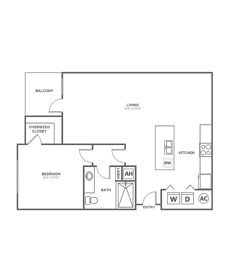 Floor plan One Bedroom One Bath (793 SF)