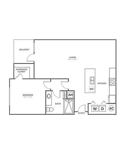 Floor plan One Bedroom One Bath (793 SF)