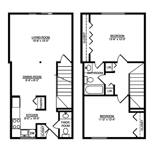 Floor plan Townhome (2BR/1.5BA)