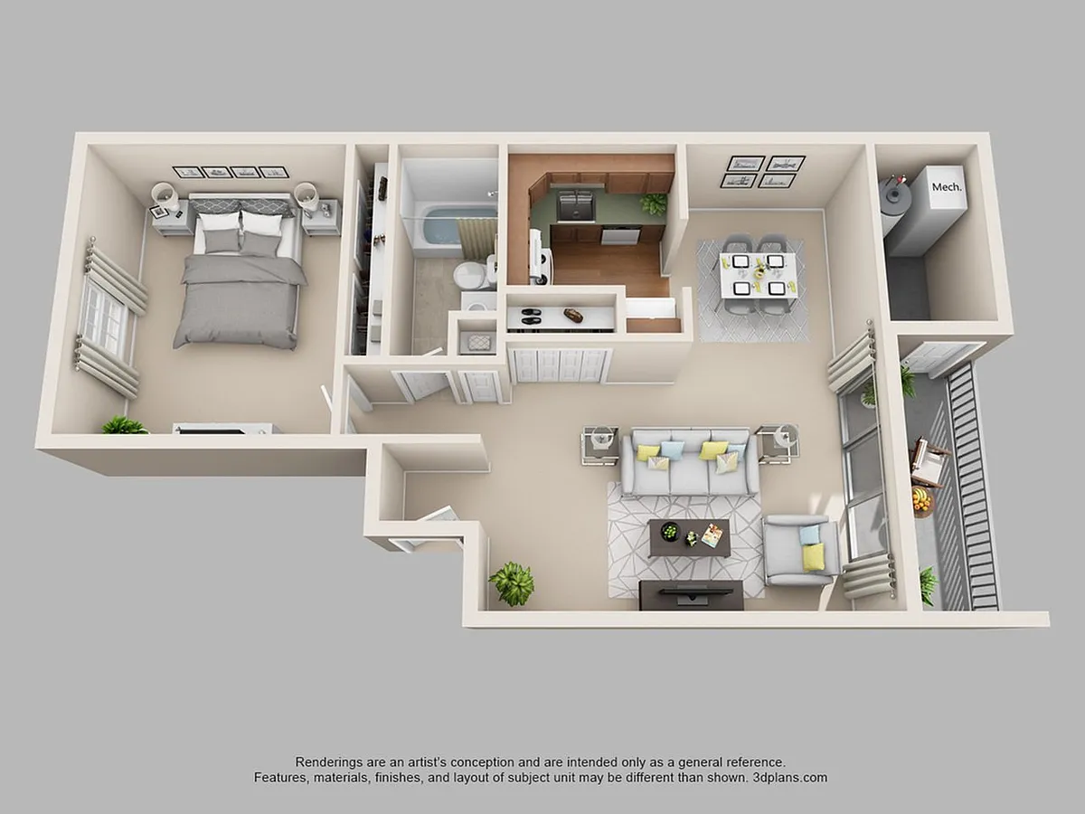 Floor plan 1-Bedroom 1-Bathroom | 726 sqft