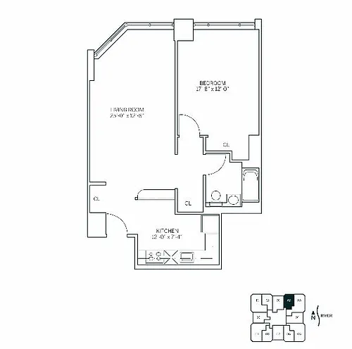 Floor plan SOUTHAMPTON - 1 Bedroom One Bathroom