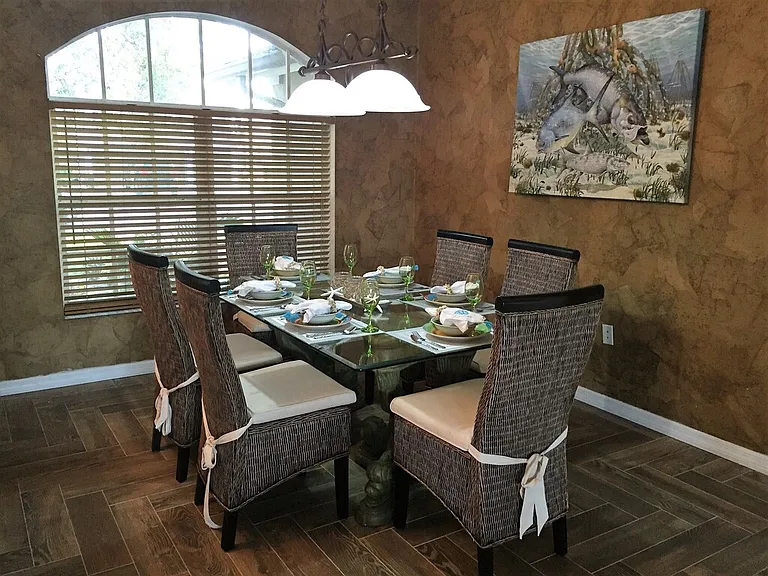 Dining room area facing front of the home and across from Living room.