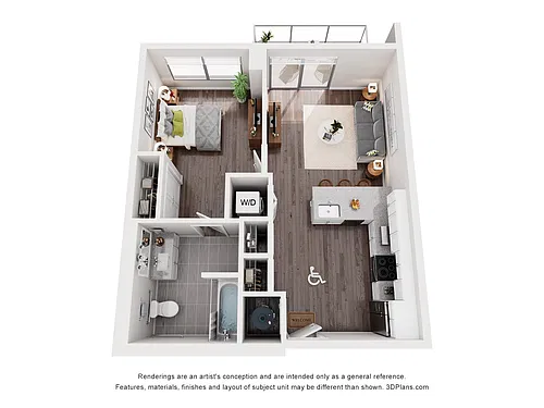 Floor plan AZB3a ACCESSIBLE 1 BEDROOM AND 1 BATH