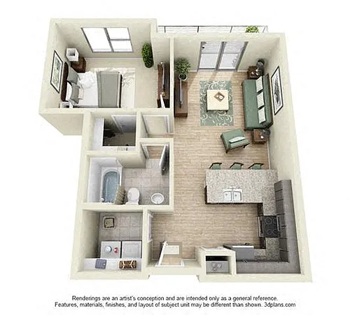 Floor plan Rider (1 Bed 1 Bath)