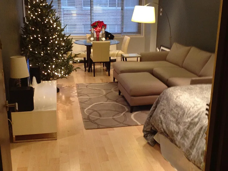 Flexible, open layout for sleeping, relaxing, and dining are