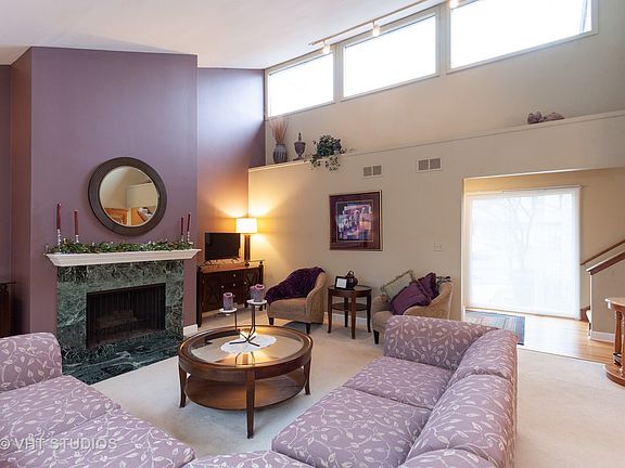 Clerestory window flood the room with natural light.