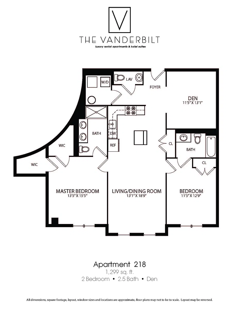 Floor plan 2 Bed - 2.5 Bath - Den