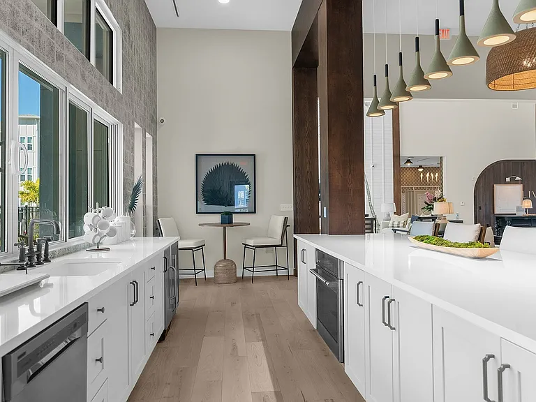 Experience culinary delight in this sleek, modern kitchen, bathed in natural light.