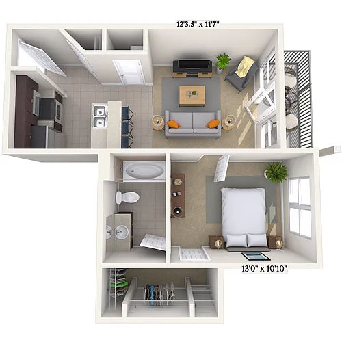 Floor plan Traditional 1x1 550-567 SF