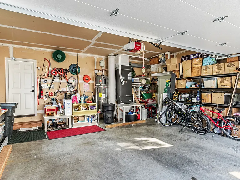 The garage has lots of room for storage.