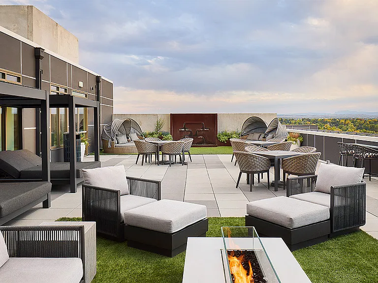 Apartment community rooftop deck at Griffis at Fiddler's Green in Centennial, Colorado.