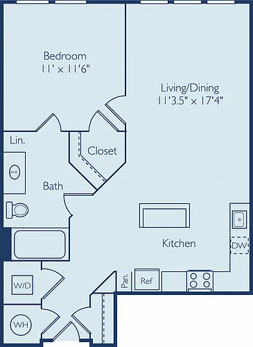 Floor plan 1 Bed 1 Bath A1C