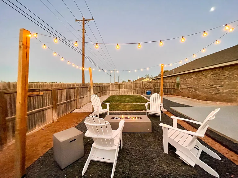Backyard seating and Firepit area