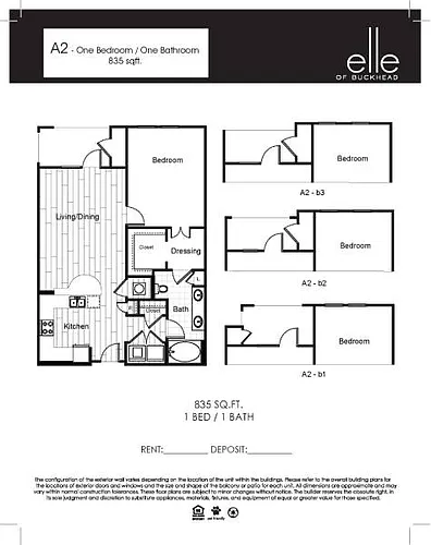 Floor plan 1 Bedroom 1 Bath (A2)
