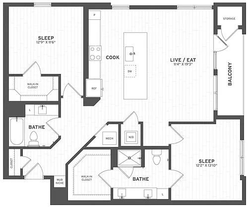 Floor plan 2 Bed/2 Bath-B1
