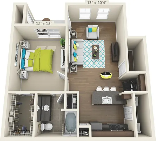 Floor plan A3 KRUEGER - 1 Bedroom, 1 Bathroom