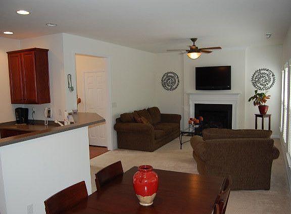 Comfortable family room with gas fireplace.