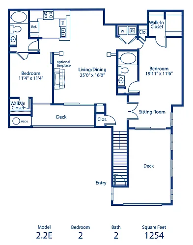 Floor plan 2BR 2BA 1254 sqft