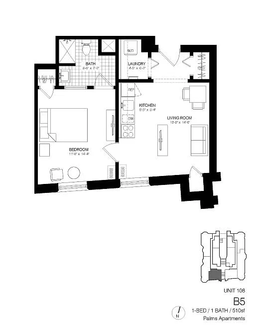 Floor plan 1 Bedroom 1 Bath B5