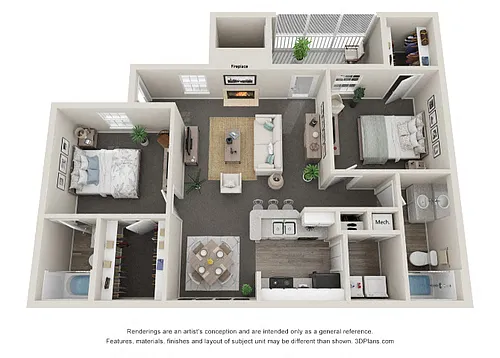 Floor plan 2 Bedroom 2 Bath