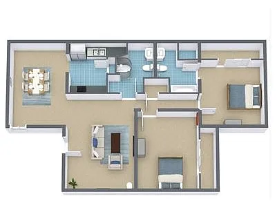 Floor plan 2 Bed, 2 Bath