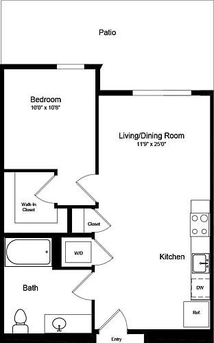 Floor plan 1 Bedroom A4 with Patio
