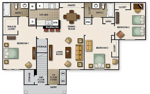 Floor plan Three Bedroom Two Bath (b)