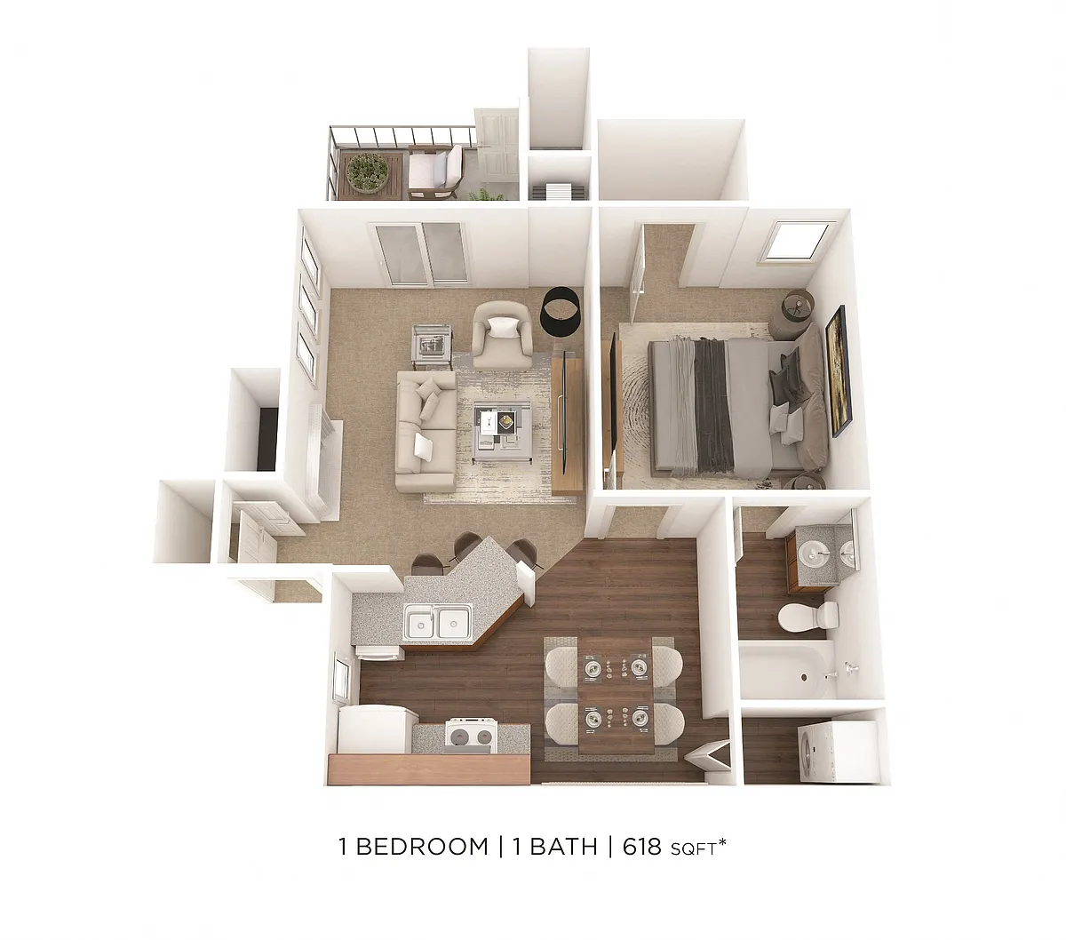 Floor plan One Bedroom-618 sqft
